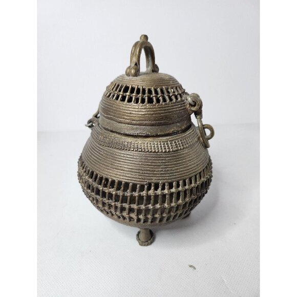 VTG Dhokra Tribal Indian Art Bronze Metal Incense Burner Box Lidded Mid Century - Picture 3 of 8